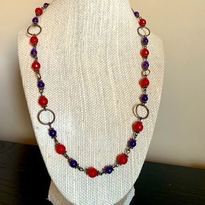 Handcrafted Natural stone rustic Necklace. Purple & Red NEW. 21”.